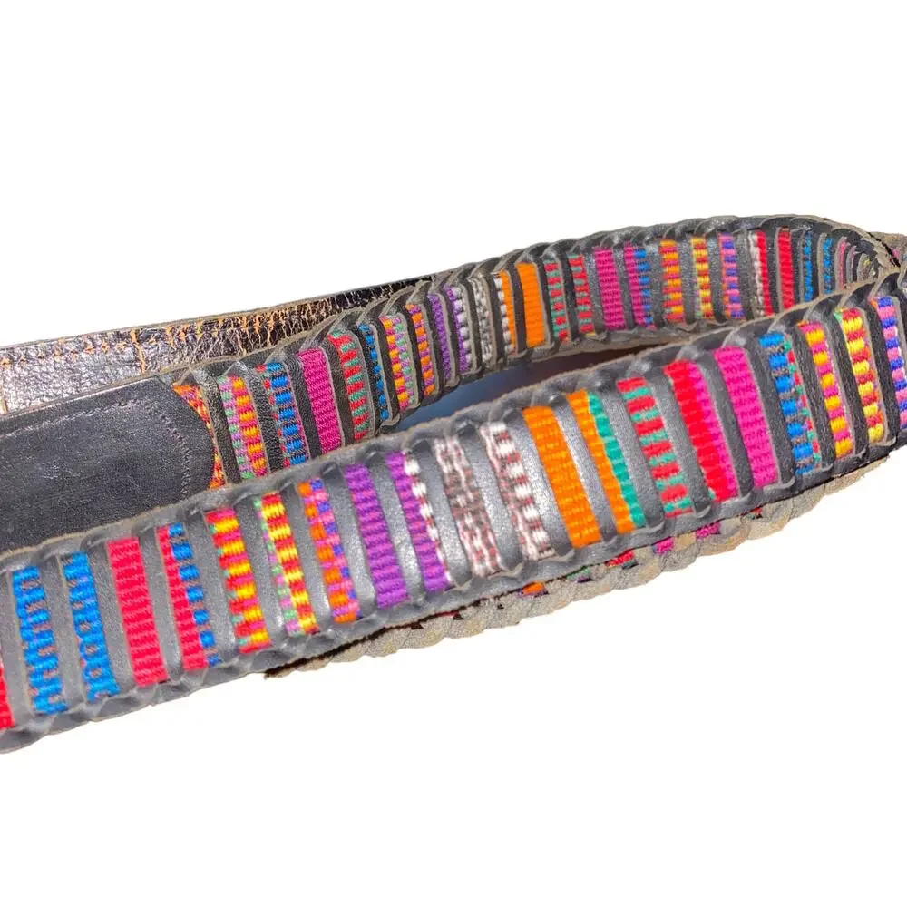 Stitched woven Genuine Leather Aztec Ethnic Boho Indie Print Belt size 42 pink